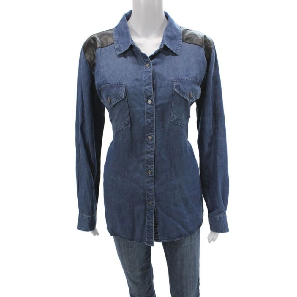 Rails Womens Collared Button Up Tencel Long Sleeve Blue Western Top Size L